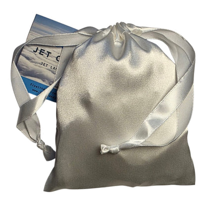 White silk eyemask, hair-tie & pochette. 3-piece set + Jet Candy MINI