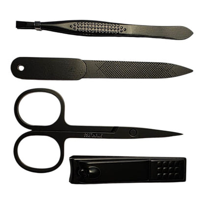 Manicure set in navy blue leather pouch. 4 pieces in black steel